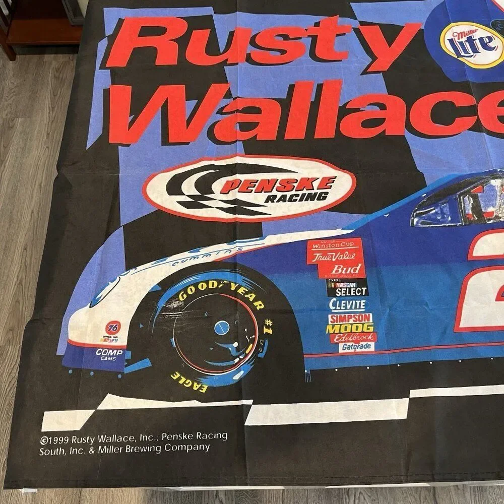 Vintage 1999 Nascar Rusty Wallace Penske Racing Flag Man Cave Decor